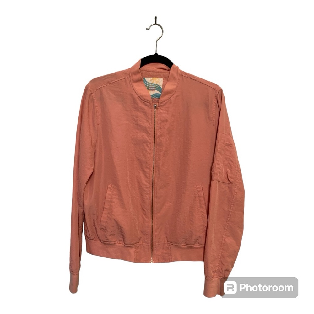 Cali 1850 Bomber Jacket Womens L Peach/Pink Silky Long Sleeved Full Zip